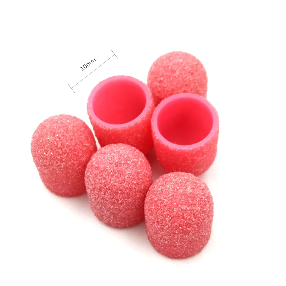 50Pcs 10*15mm Plastic Base Pink Sanding Caps With Grip Pedicure Care Polishing Sand Block Drill Accessories Foot Cuticle Tool