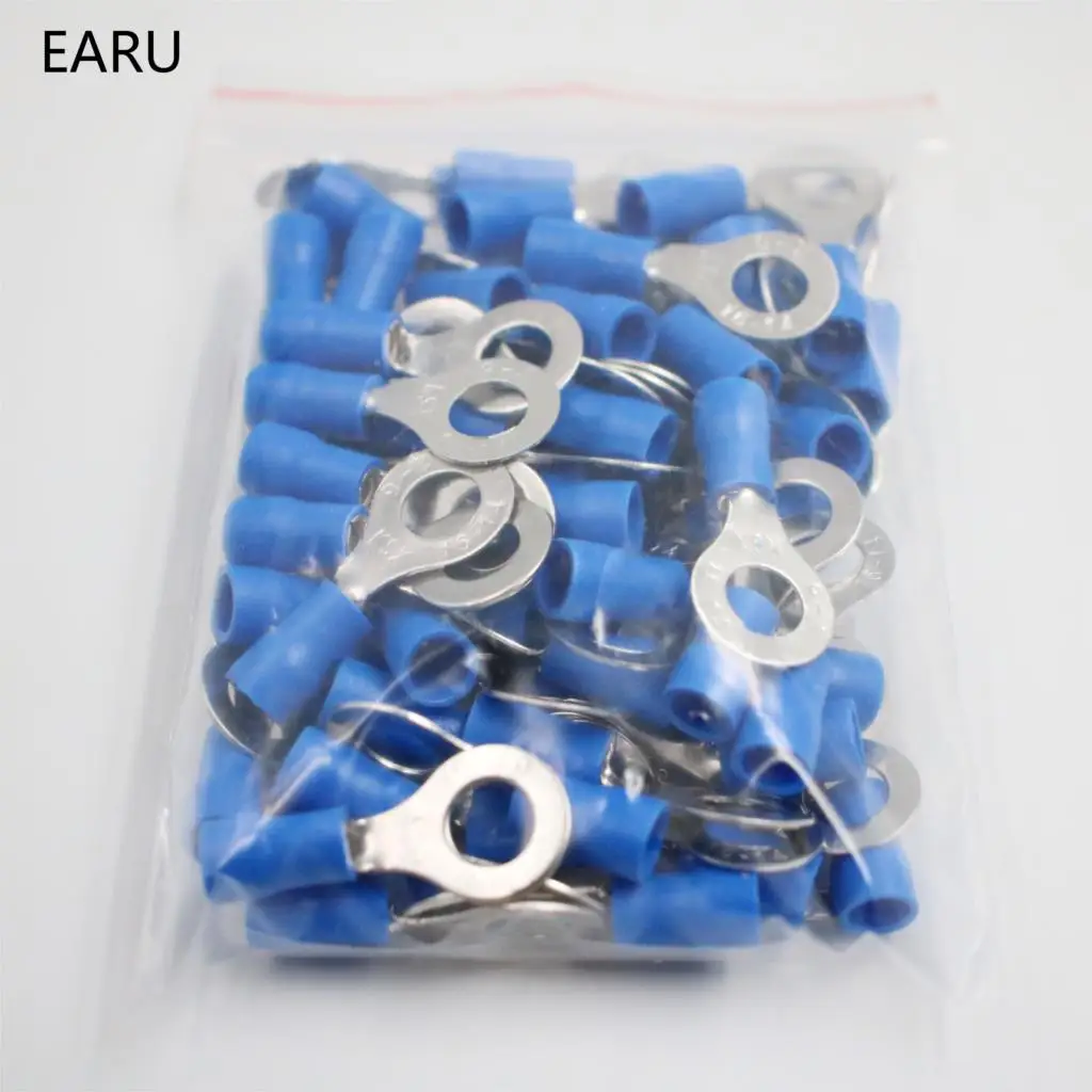 RV2-8 Xanh Dương Vòng cách nhiệt nhà ga Cáp Dây Kết Nối 100 cái/gói phù hợp với 1.5-2.5mm cáp Điện Lọn Uốn Nhà Ga RV2.5-8 RV