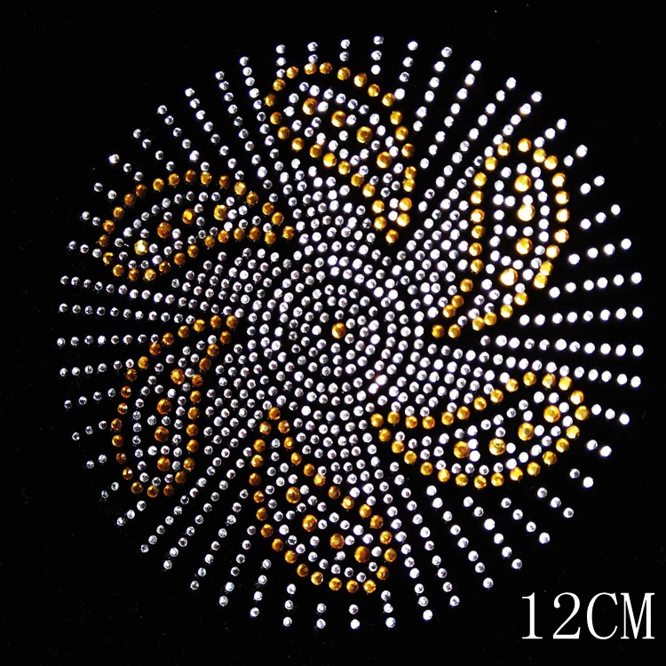 2pc/lot Golden fan sticker iron on transfer design hot fix rhinestone motif hot fix iron on crystal transfers design patches