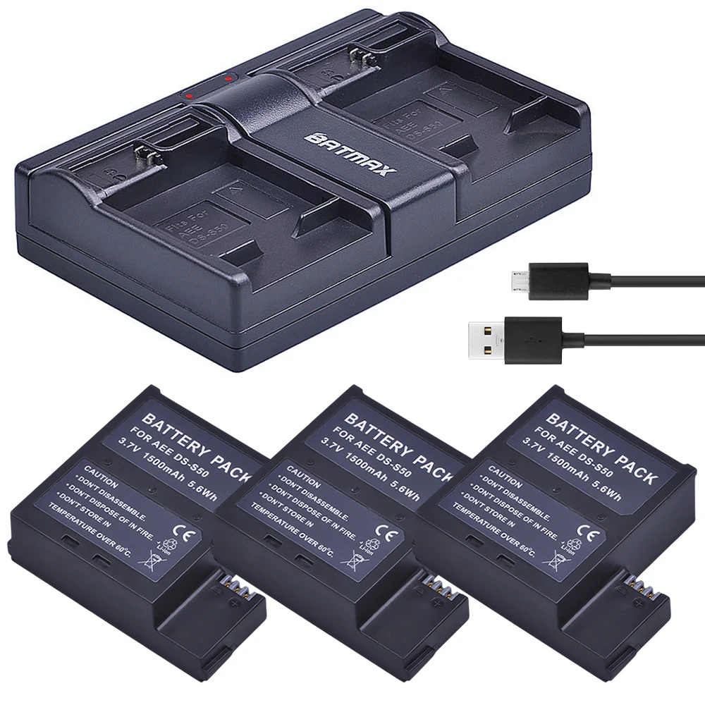 3Pcs 1500mAh DS-S50 DSS50 S50 Battery Akku + USB Dual Charger for AEE DS-S50 S50 AEE D33 S50 S51 S60 S71 S70 Cameras Battery