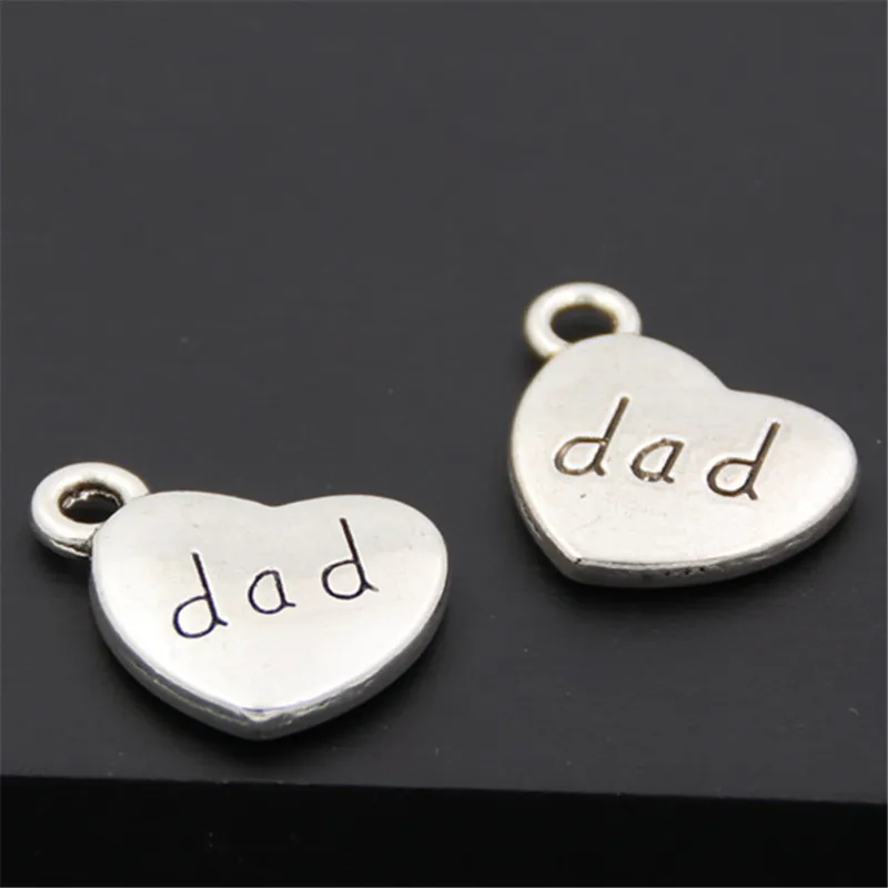 15pcs Silver Color Mom Dad Son Heart Charms Family Member Pendants Bracelet Necklace Festival Jewelry Making Accessories DIY