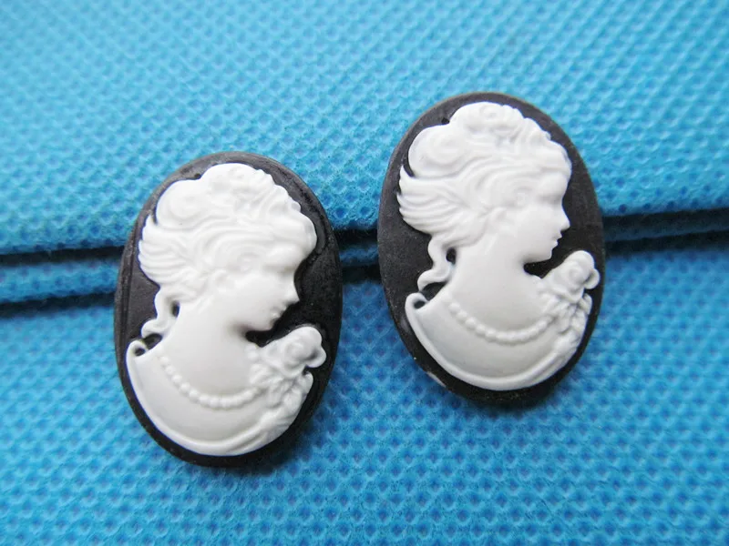 20pcs 18mmx25mm White-Black Oval Flatback Resin Beauty Head Lady Cameo Charm Finding,Phone Decoration Kit,DIY Accessory Jewellry