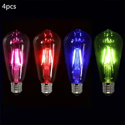 4pcs/lot pink blue Green Red Warm Color ST64 4W Led Filament Light COB Edison Retro Bulbs Dect for home bar Ampoule Lampara 220V