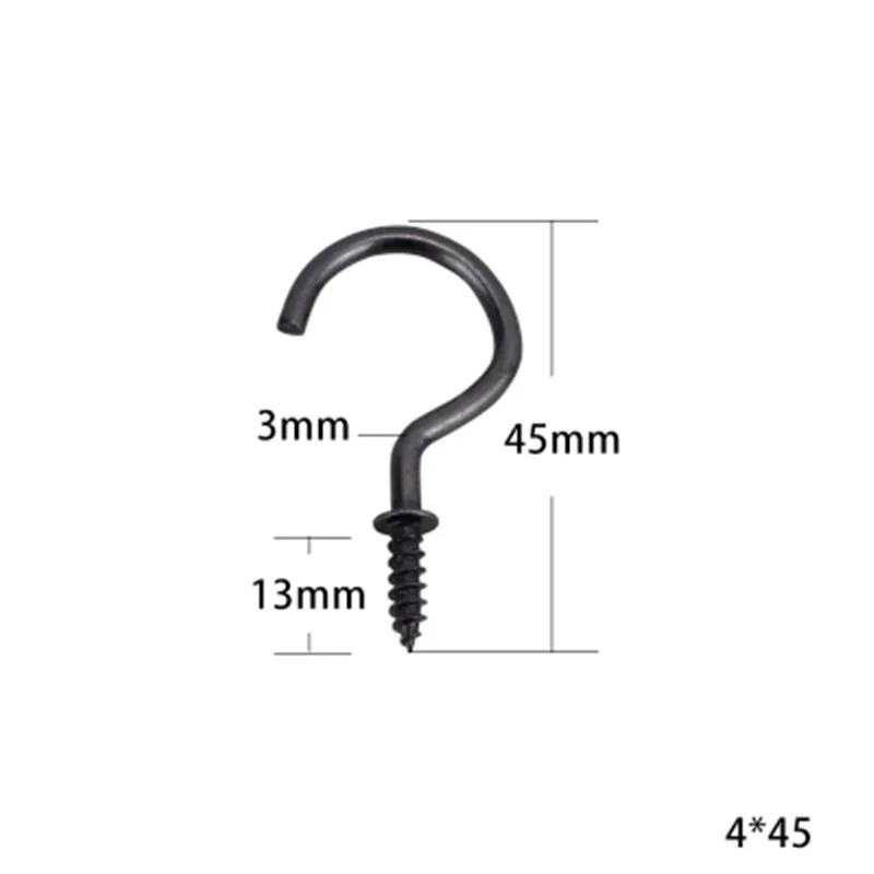 Carbon Steel Light hook,Screw Hook,Question Mark hooks,Sheep Eye Hook Screws Wood Self-tapping Screw Hooking,4*45mm,60Pcs