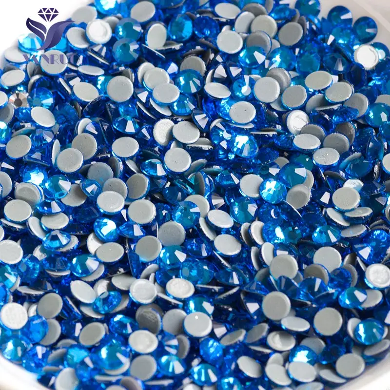 YANRUO 2058HF Capri Blue Hot Fix Crystals Glass Rhinestones Iron On Strass Dress Clothes Decoration Rhinestone