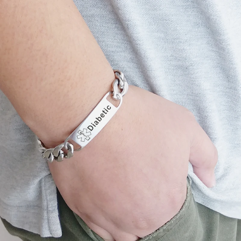 Engraving Diabetes Name Disease Medical Bracelet Men\'s Bracelet Jewelry