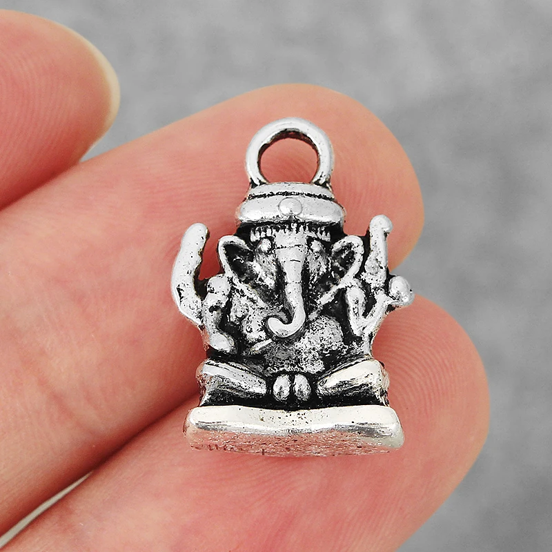 10PCS Lucky Ganesha Elephant Buddha God Charm Pendant for Necklace Making Jewelry Findings 21x15mm