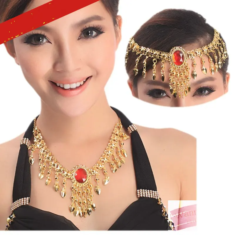 necklace headwear Belly dance hair accessories decorations for hair neck indian dance gold chain red diamond necklace for women