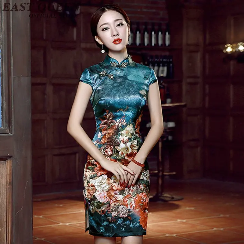 Summer woman oriental style dresses vintage floral print chinese dress qipao mandarin collar short cheongsam S-3XL NN0513 YQ