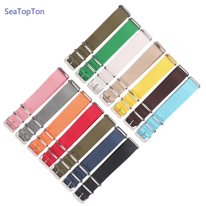 New Strong Solid Color watchband Wristwatch Band Stainless steel Buckle fabric brown Red Black Nylon Strap 22mm 18mm 20mm