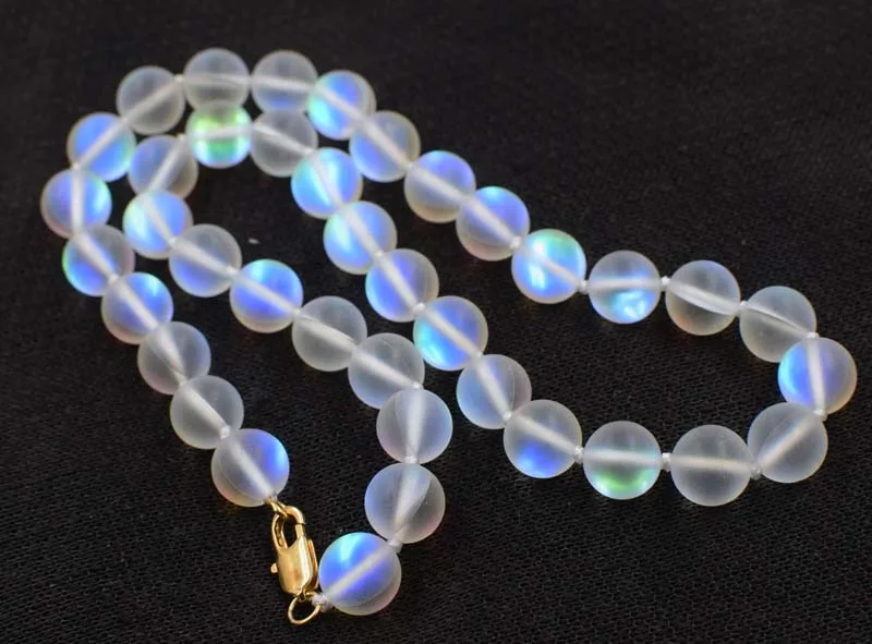 wow!blue rainbown  white  moonstone blurry round 6/8/10/12mm necklace  17inch wholesale beads  FPPJ