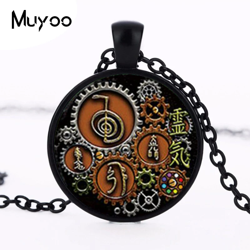 1PCS Reiki  in Steampunk design Pendant Necklace Glass Photo cabochon necklace HZ1