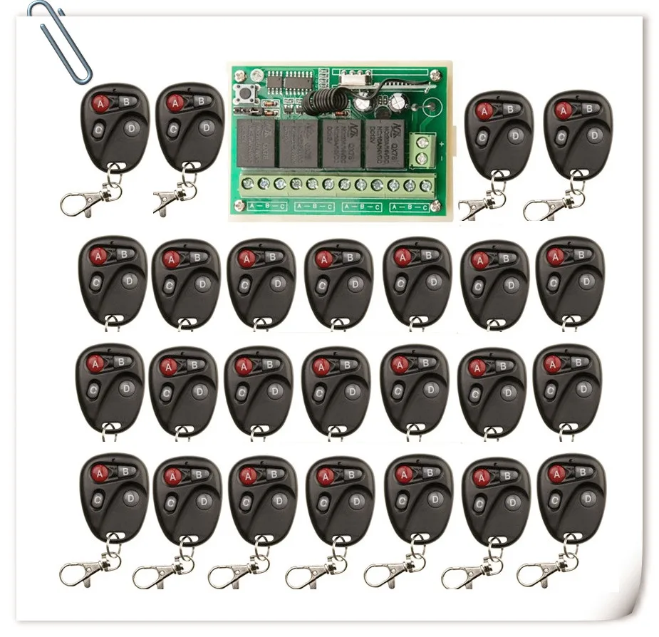 

DC12V 4CH 10A Wireless Remote Control Switch System teleswitch 1*Receiver + 25pcs Transmitters for Appliances Gate Garage Door