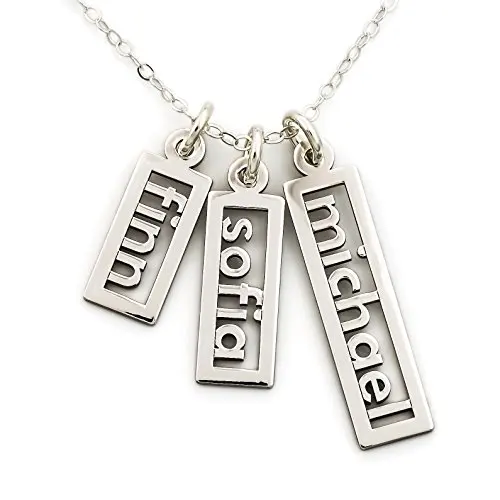 Amxiu 100% 925 Silver Necklace Custom Any Name Square Pendant Necklace Engrave Three Names Jewelry For Women Men Birthday Gifts
