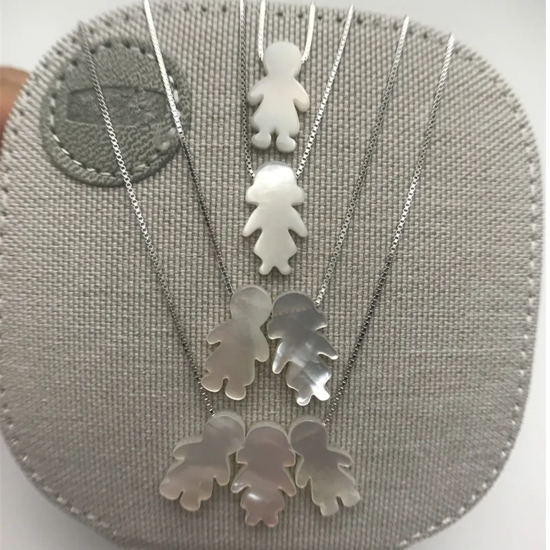 1PC Promotion Boy and Girl Shape Mother Of Pearl Shell 925 Silver Box Chains Necklaces  Boy Girl MOP Necklace