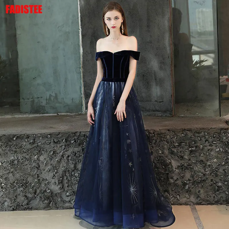 FADISTEE New arrival party dress evening dress Vestido de Festa sexy lace velour A-line belt prom gown navy new style