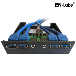 En-Labs PC Case 3.5 inch front panel 4 Ports USB 3.0 USB Hub w/ HD Audio & Mic,2 x USB 3.0 Female to Motherboard 20pin Cable