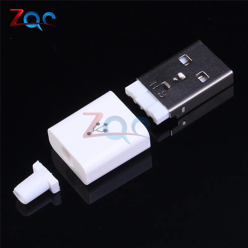 10PCS Male USB Connector Kit 5P 5pin USB 2.0 Plug Type A DIY Components White w/Plastic Cover
