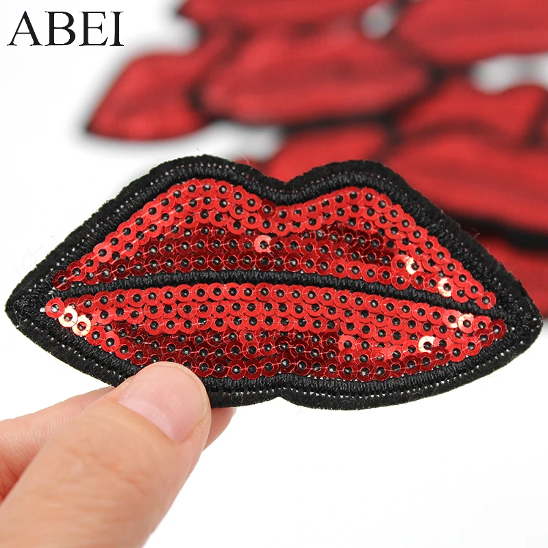 10pcs/lot Iron On Red Mouth Patches Diy Lip Stickers for women jeans coats Embroidery sewing Appliqued for lady clothes Badge