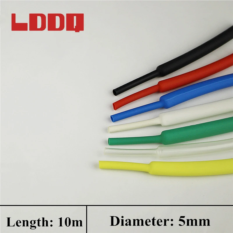 New Arrival 10m Heat Shrinkable Tube 5mm 7 Colors Insulated Wire Cable Sleeve Ratio 2:1 PE Shrinkable Tubing Best Promotion!