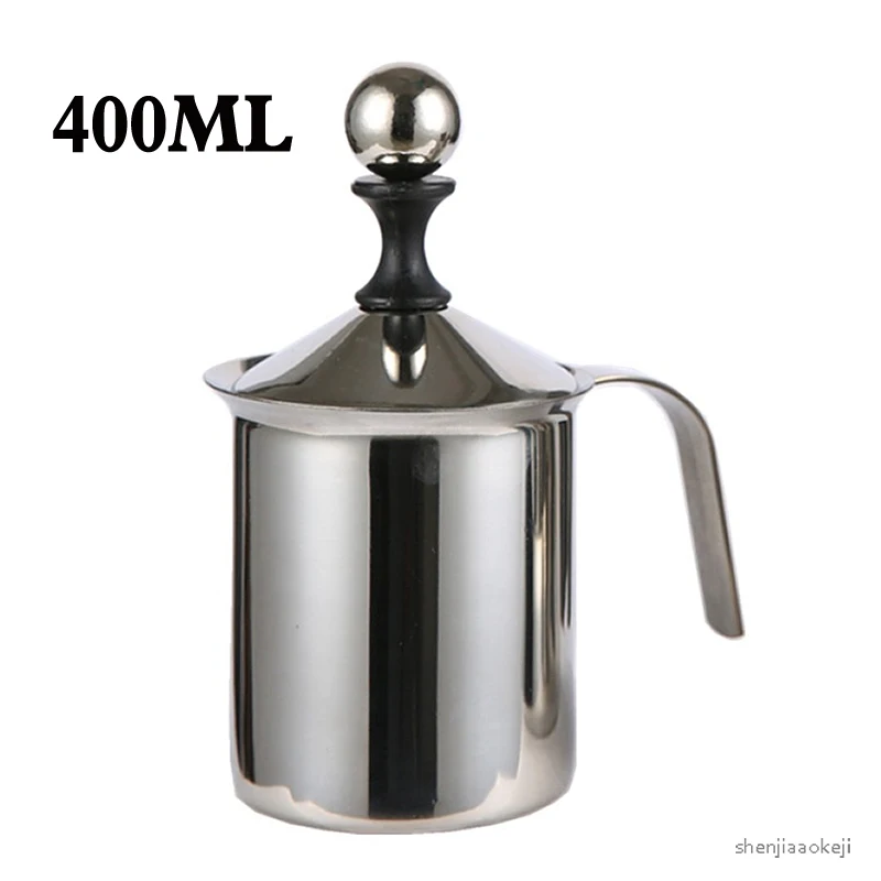 400ML Manual Milk Frother Stainless Steel Double Milk Creamer Milk Foam Mesh Coffee Foamer Creamer for caffee,milkshake 1pc