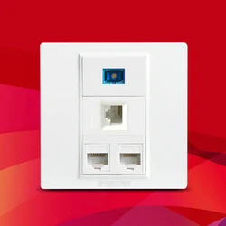 3 port CAT6 RJ45 Ethernet Module and 1 port Fiber SC Optical Interface Socket 86 Type Wall Panel Sockets White Weak Panel