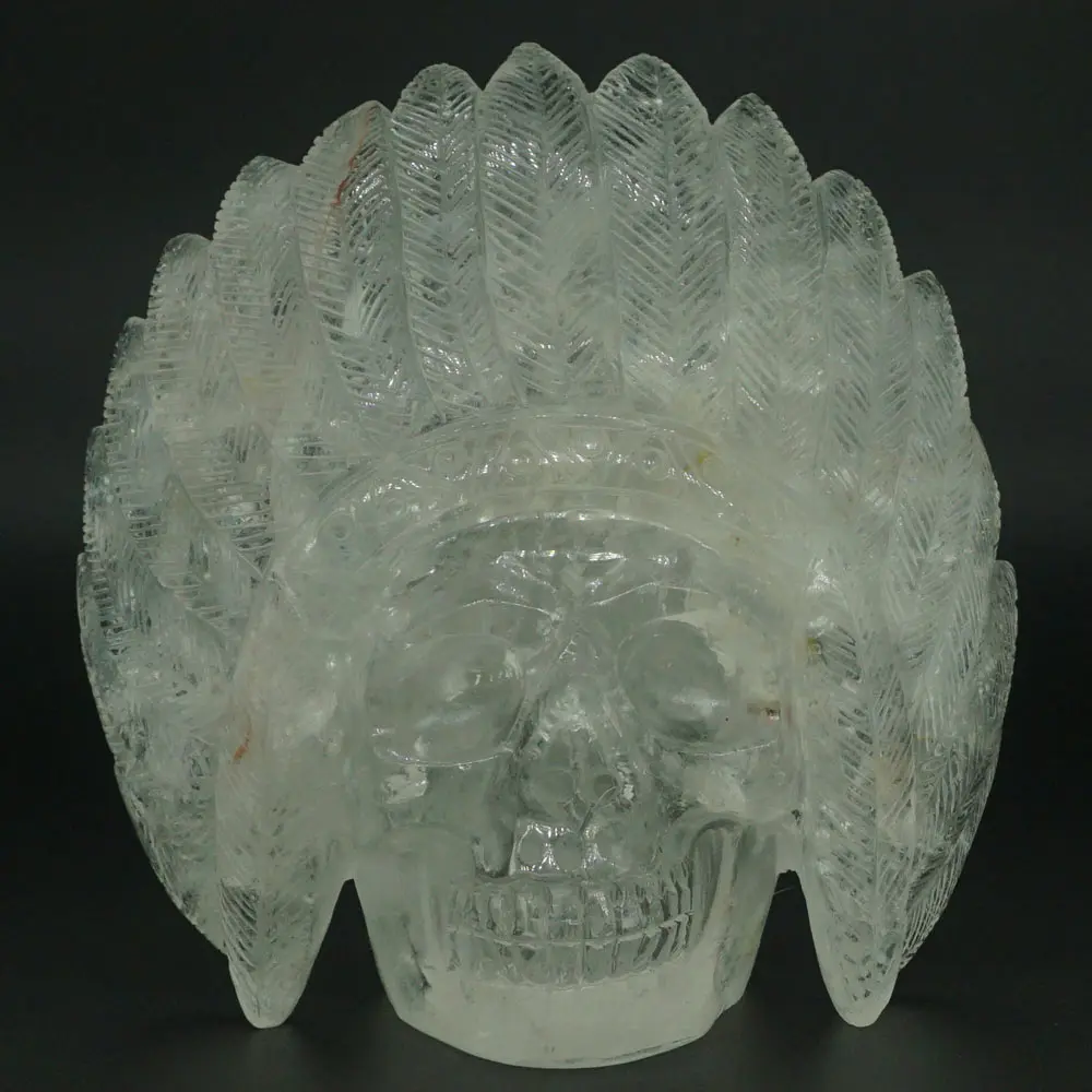 Skull Clear Quartz Stone Carved Statue Crystal Healing Home Decor Halloween Gift