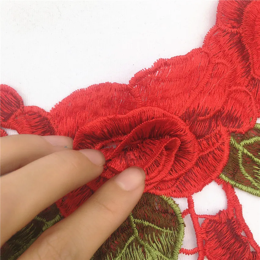 1Pc 6 colors 3D Red Embroidered Fabric Rose Flower Venise Lace Sewing Applique Lace Collar Neckline Collar Applique Accessories
