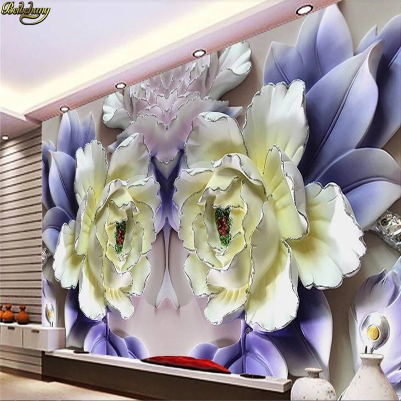 

beibehang Custom photo wallpaper mural peony relief 3D background wall flower embossed decorative painting papel de parede