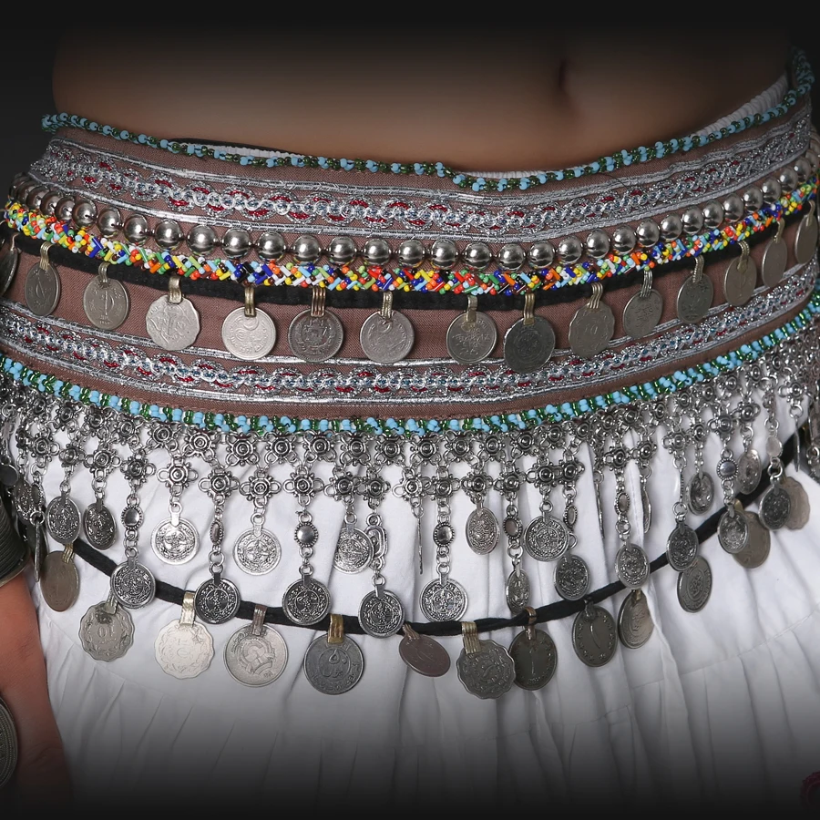 Unisex ATS Tribal Belly Dance Hip Belt Adjustable Fit Antique Bronze Beads Metal Chain Gypsy Dance Coins Belt Professional