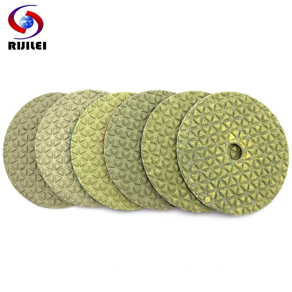 RIJILEI 6Pcs/Set 100mm Dry Polishing Pad 4Inch Diamond Polishing Pads Marble Grinding Disc Use for Granite Concrete Floor