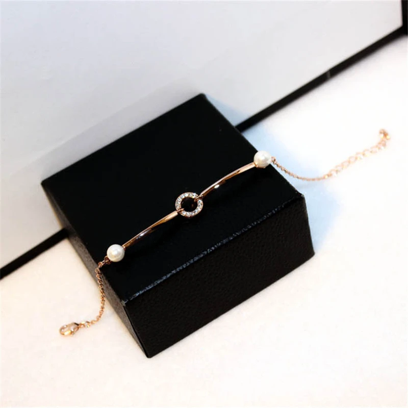 NAWEILY Brand Crystal Circle Charm Bracelet New Fashion Gold Color Simulated Pearl Bracelets Bangles For Women Female Best Gift