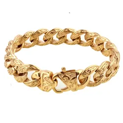 Hot Sale New Design Closure Chunky Double Curb Chain Bracelet for Men Gold Color Stainless Steel Male Punk Jewelry