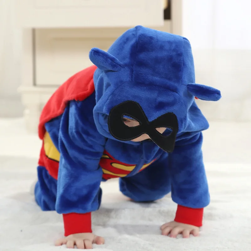 Baby Super Hero Kigurumi Pajamas Clothing Newborn Infant Romper Animal Onesie Cosplay Costume Outfit Hooded Jumpsuit Winter Suit