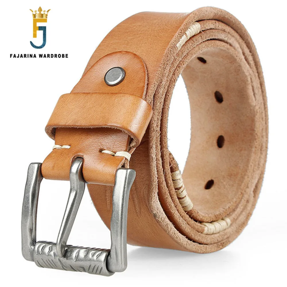 FAJARINA 2017 New Design Men's Personality Vintage Pure Cow Skin Leather Retro Belts Thick Lines Alloy Buckle Belt Men N17FJ299