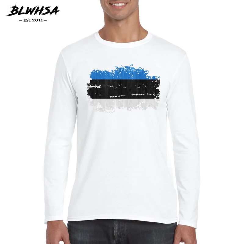 BLWHSA New Spring/Autumn New Fashion Clothing Estonia Flag Tshirt Men O-Neck Fitness Long Sleeve T Shirt Men Casual T-Shirts