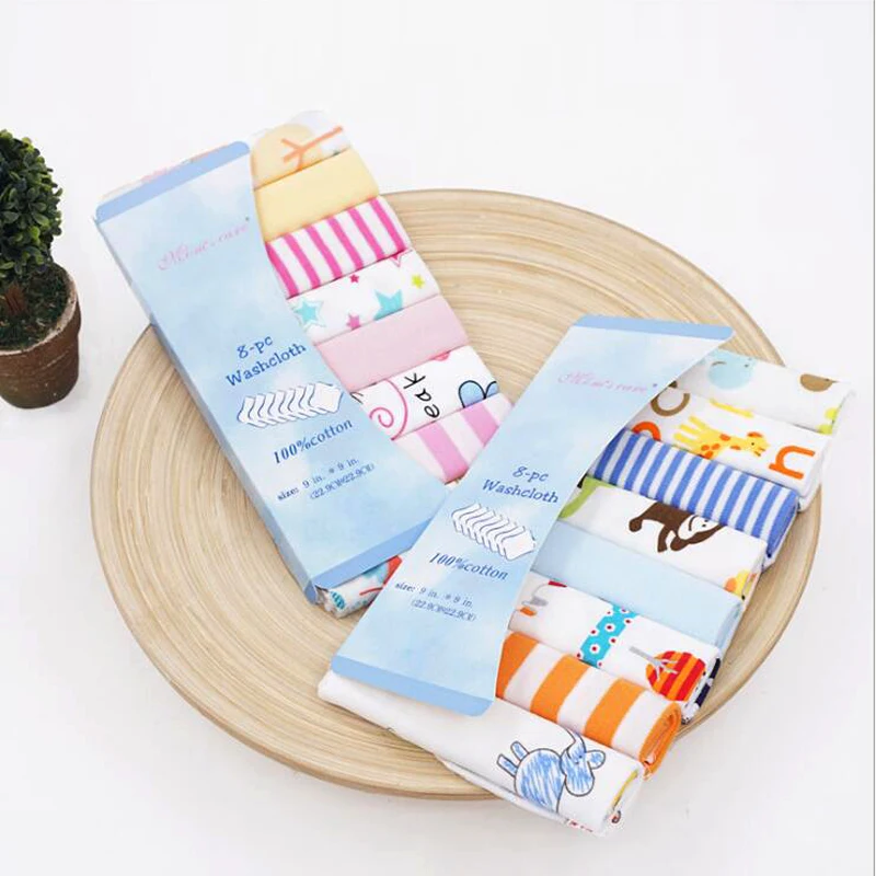 8pcs Hand Towel Baby Small Scarf / Feeding Napkin Hood Towel Soft Cotton Fabric Hand-painted Pattern Multi-color optional 21CM