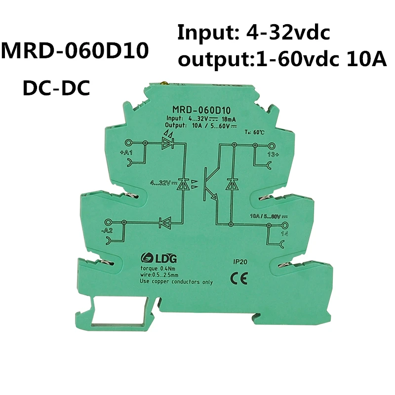 

MRD-060D10 DC-DC 10A ultra-thin PLC relay power amplifier board DC solid state relay module INPUT 4-32VDC, output 5-60vdc