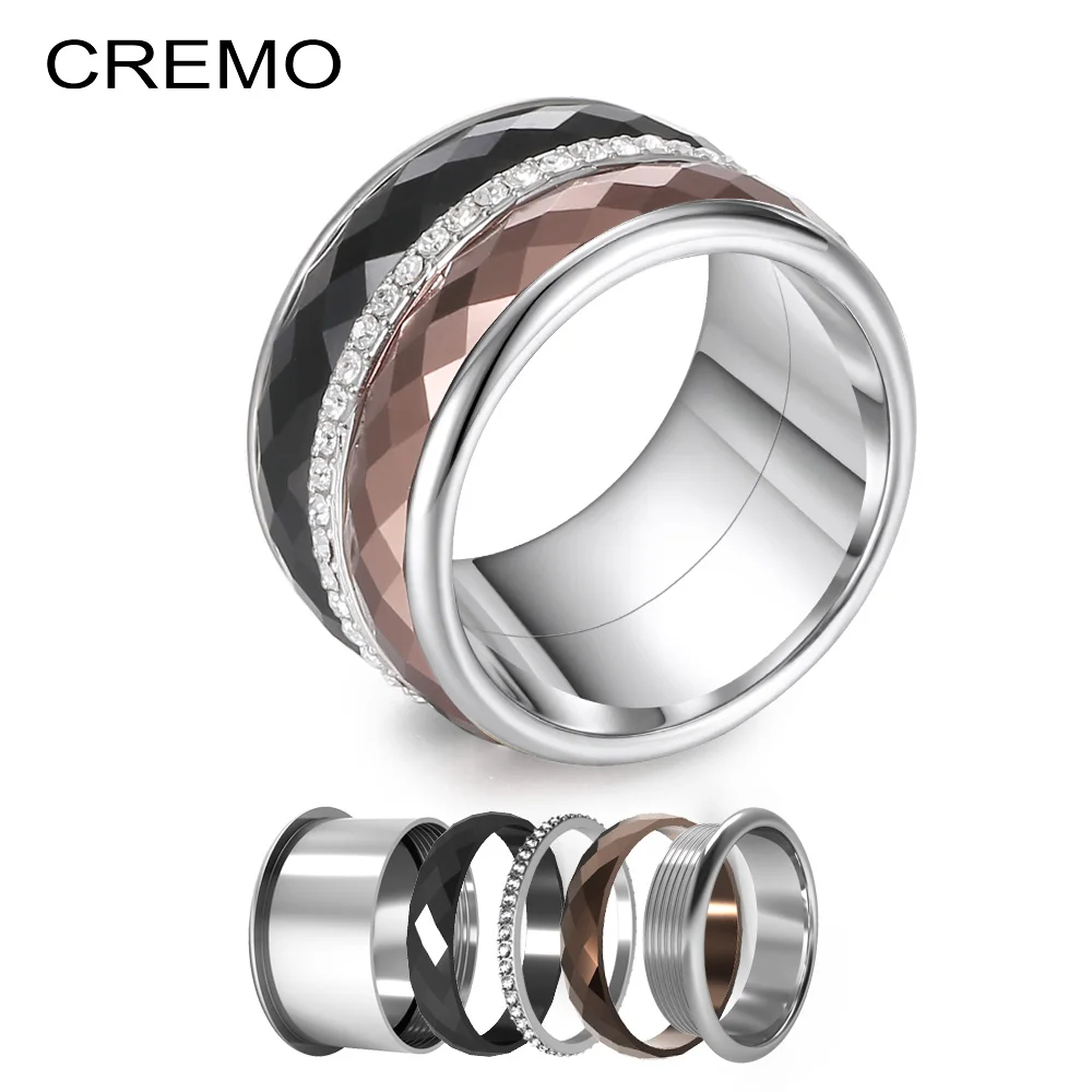 

Cremo Full Zircon Titanium Rings Women Stackable Interchangeable Femme Youth Multi 316L Stainless Steel Wedding Band Layers Ring