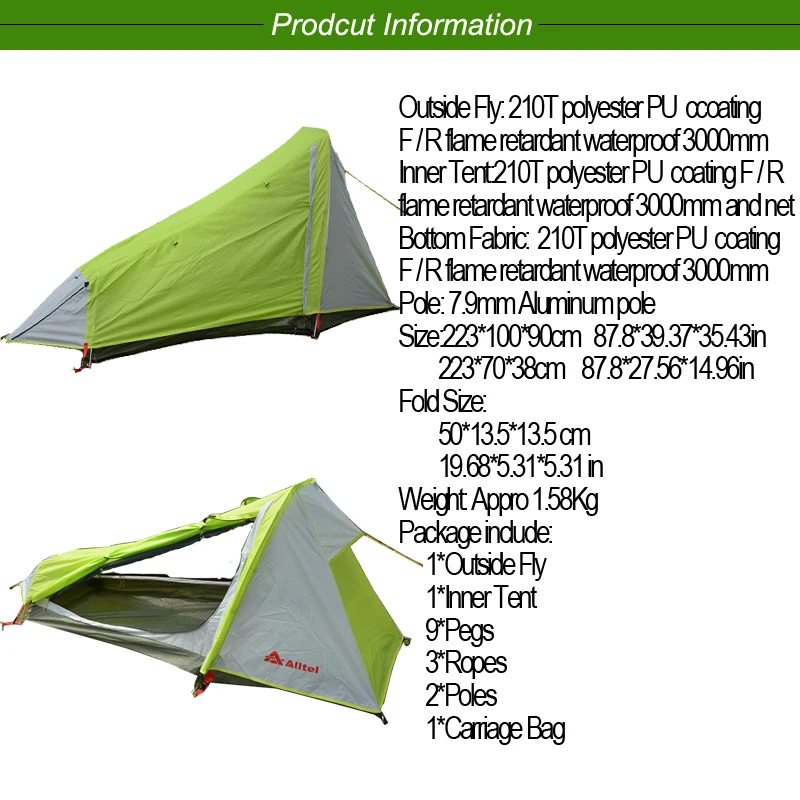 Ultralight Tent 1 Person Outdoor Camping Double Layers Waterproof Aluminum One Man Tent Tourist Hiking Backpacking Single Tents