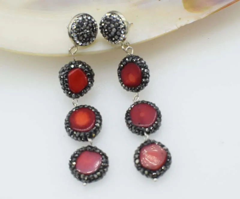 

red coral zircon flat hook earrings FPPJ nature beads