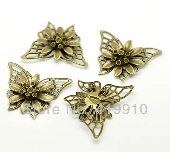 20Pcs Antique Bronze Filigree Butterfly Embellishment Metal Crafts Decoration DIY Findings Connectors4.5x3.5cm J0640