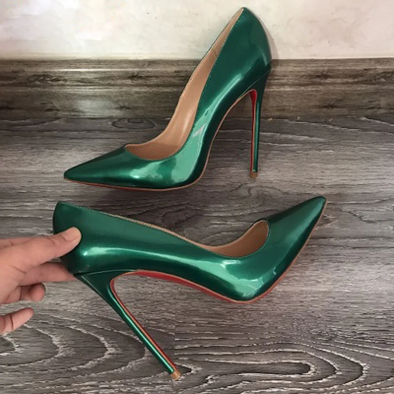 

Sexy Ladies Pearl light Green Patent Leather Pumps Pointed Toe Female Stilettos Slip on Celebrity High Heels Shoes for women