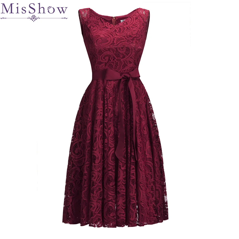 In Stock Plus Size Sexy V Neck Evening Dress Sleeveless Lace Elegant Formal Dresses Burgundy Cheap Simple Red Short Prom Gown