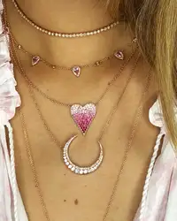 Rose gold color three design pink white cubic zirconia choker charm necklace gorgeous women cz jewelry