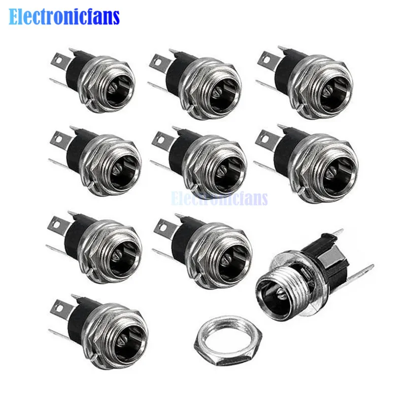 10Pcs 5.5 x 2.1mm DC Power Supply Jack Socket Female Panel Mount 3-Pin Electrical Socket Connector