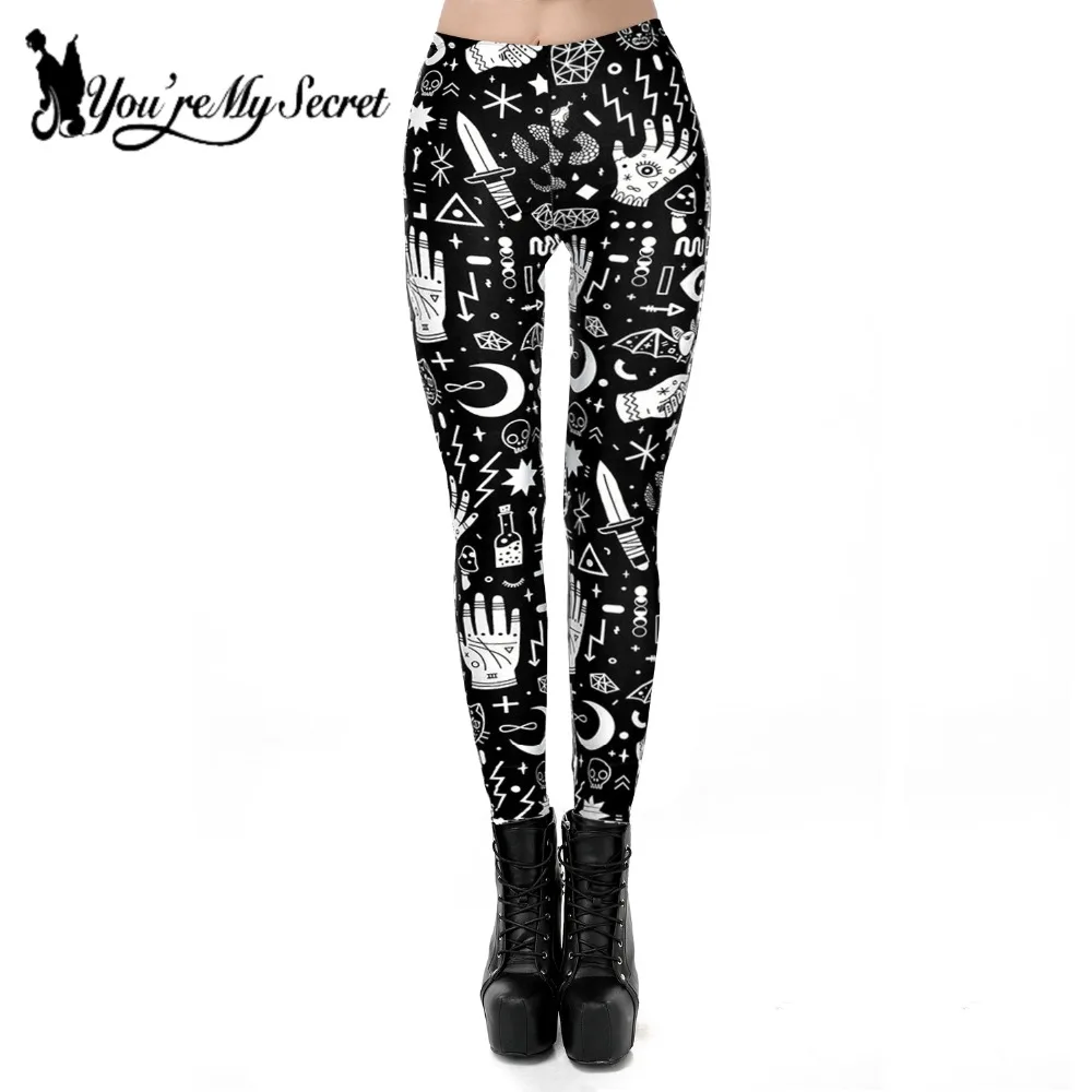 [You\\\'re My Secret] 2021 Hot Women Leggings Black and White Graffiti Gothic Fitness Pants Ouija  High Waist Tights Pencil Pants