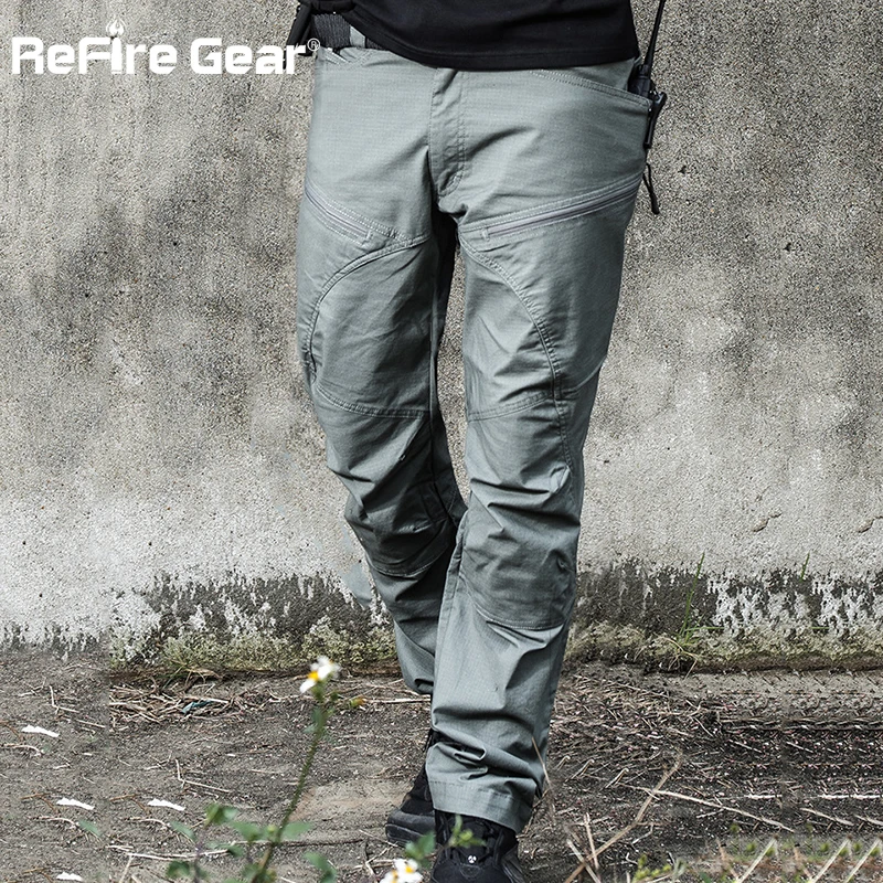 ReFire Gear Military Tactical Cargo Pants Men Special Force Army Combat Pants SWAT Waterproof Large Multi Pocket Cotton Trousers