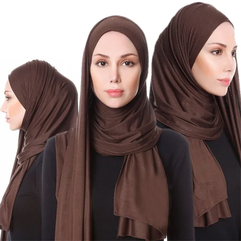 2019 Muslim Jersey Hijab Scarf Soft Solid Shawls Headscarf foulard femme musulman Islam Arab Wrap Head Turban For Women Scarves