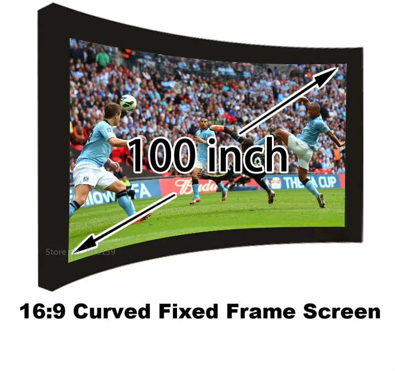 

Amazing Picture 100 Inch Vide View 16:9 Curved Fixed Frame Projector Screen Matt White Projection Screens With 80mm Black Border